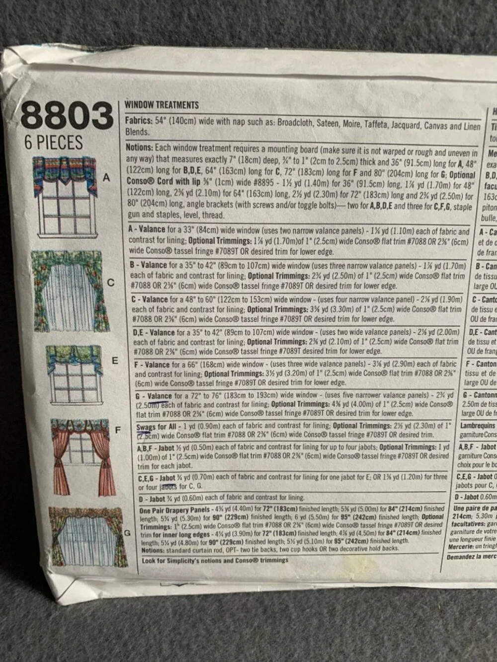 Simplicity Window Treatments Curtains Sewing Pattern 8803 - Uncut